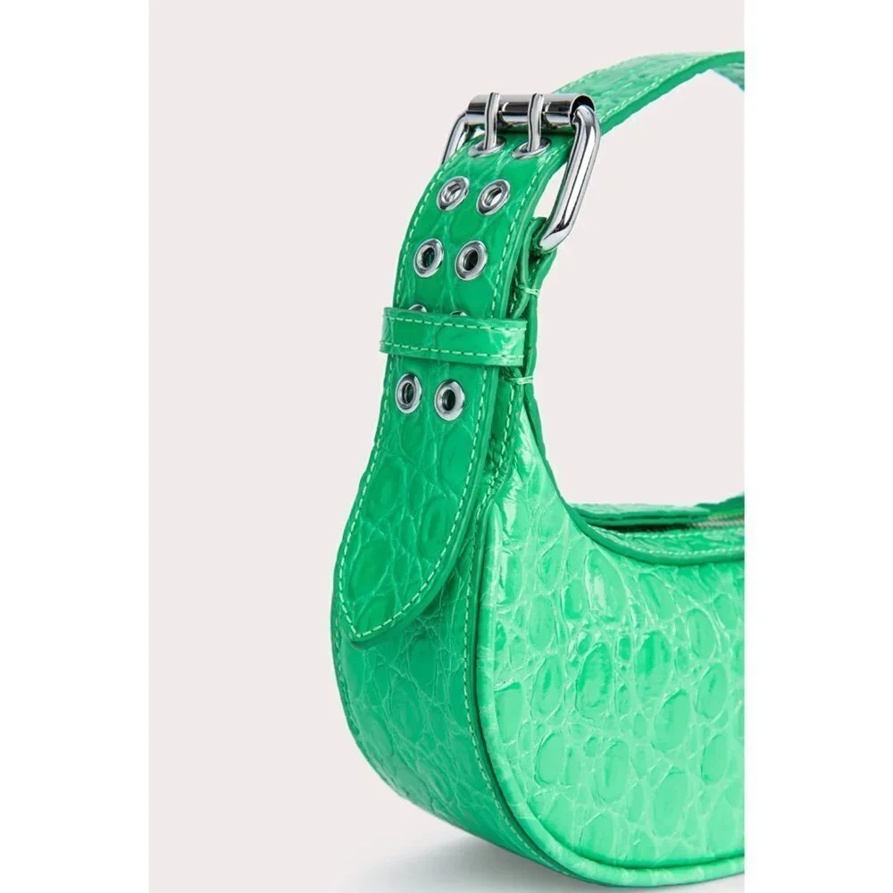 By Far Mini Soho Super Green Circular Croco Embossed Leather- Color Super Green - Picture 6 of 10